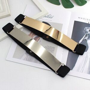 Mirror Gold Silver Tone Metal Plate Elastic Waist Stretchy Dress Belt NEW